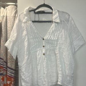 Zara White Short Sleeve Pleated Blouse